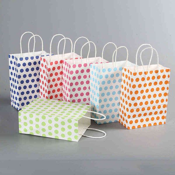 25 PCS Polka Dot Festival Kraft Papier Cadeau Sac avec Poignées Bijoux Sacs Vêtements Chaussures Sacs En Papier pour Mariage Fête D'anniversaire H1231