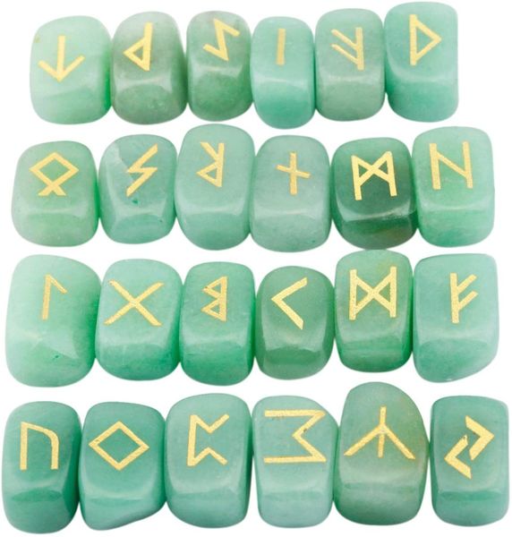 25pcs Rockcloud Green Jade Rune Crystal Stones Forging Adreging Lettrage Crystal Set pour les cristaux Wicca guérir le chakra Reiki