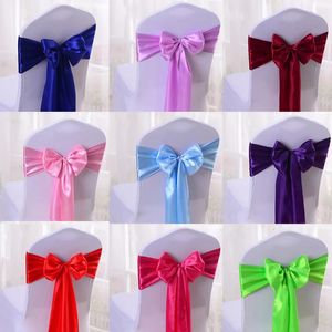 25pcs Satin Chair Sashes Mariage Ribbon Bow Knot Ties for El Banquet Decoration Event Party Supplies 231222
