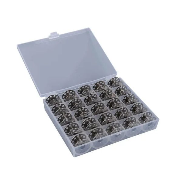 25pcs / ensemble Boîte à coudre à bobines vides Boîte de rangement de boîtier en plastique pour les bobines de machine à coudre avec des outils de couture de boîtier de filetage