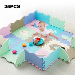 25Pcs/Set EVA Foam Puzzle Mats Kids Floor Puzzles Play Mat For Child Baby Play Gym Crawling Mat With Fence Children's Mat Toys 210320