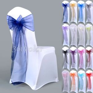 25pcs Sheer Organza Chair Sashes Bow Cover Band Bridal Shower Design Mariage Party Banquet Decoration 240407