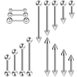 25 piezas de acero inoxidable 16 g de hélice recto Tragus tontos de orejas industriales de la barra anillo de la lengua de la lengua del cuerpo del cuerpo del cuerpo del cuerpo 240409