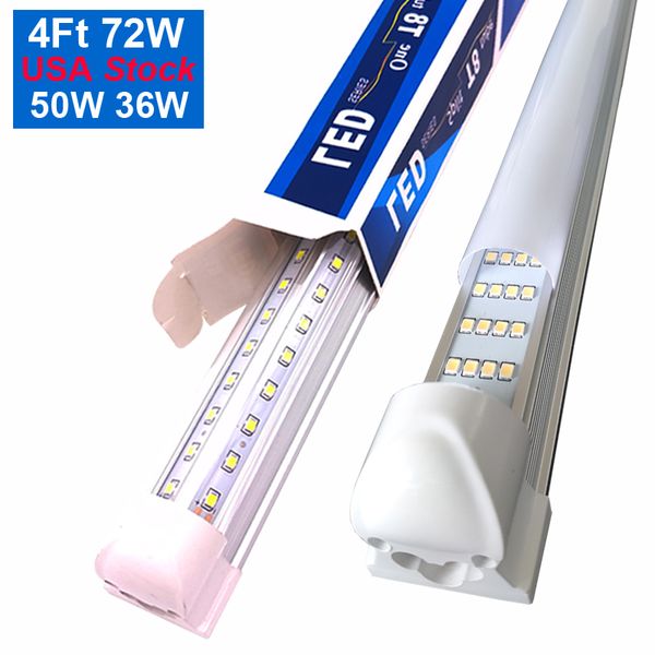 25PCS T8 Tubo LED Lámpara de tienda 4 pies 72W 2 pies 18W Cubierta de lente transparente Doble lado 4 filas Forma de V Lámpara de bombilla integrada Puertas de refrigerador LED Crestech168