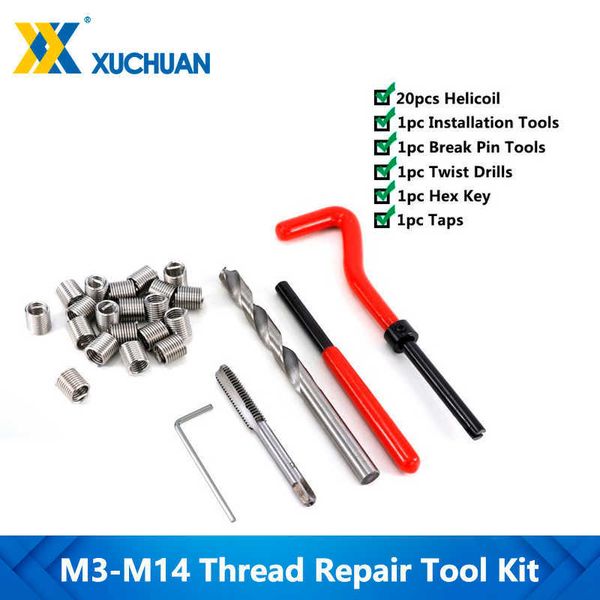 Kit de herramienta de reparación de roscas de 25 piezas M3/M4/M5/M6/M7/M8/M10/M12/M14 para restaurar la broca de llave de llave S Damised