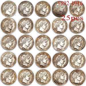 Pièce de monnaie en argent plaqué cuivre, 25 pièces, pièce de monnaie de barbier de 1892 à 1916, différentes années, Set214a