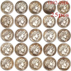 Pièce de monnaie en argent plaqué cuivre, 25 pièces, pièce de monnaie de barbier de 1892 à 1916, différentes années, Set261S