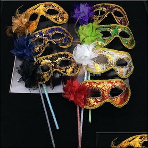 25pcs Venetian Half Face Flower Mask Masquerade Party on Stick Sexy Halloween Christmas Dance Supplies Drop Lipties Drop Livrot 2021 Masks Fest