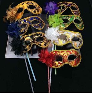 25 uds máscara veneciana de flores de media cara fiesta de máscaras en palo máscara Sexy Halloween Navidad baile boda fiesta máscara suministros
