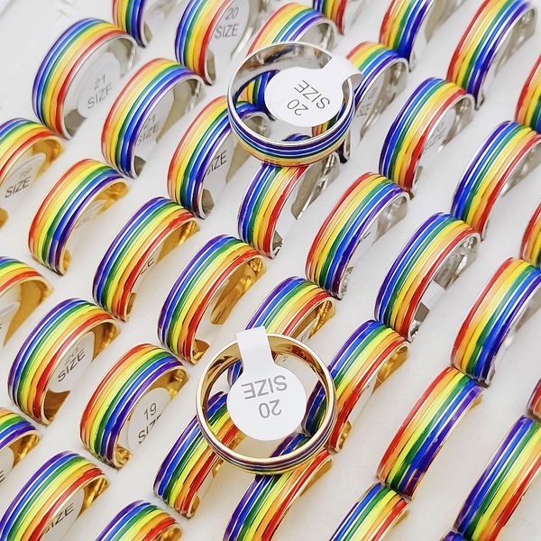 25 uds precio al por mayor moda Arco Iris anillos de ansiedad mujeres hombres Gay LGBT lesbianas Acero inoxidable amistad accesorios joyería