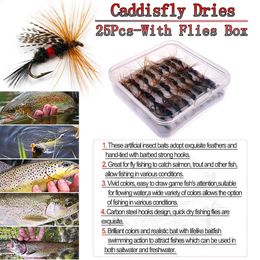 25pcsbox caddisfly sèche le leurre de pêche Lere des insectes artificiels Trout 240327