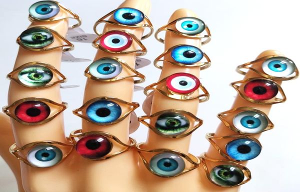 25pcslot Couleur Mélange Diable Eye Bague Pour Femmes Femme Or Vintage Démon Chat Yeux En Acier Inoxydable Mal Crâne Anneau 2021 Nouveau Style7406668