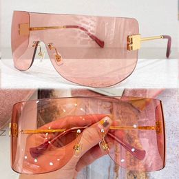 25ss Fashion Week Roze extra grote zonnebril voor vrouwen frameloze roze masker lens fashion trend vakantie zonnebril met doos