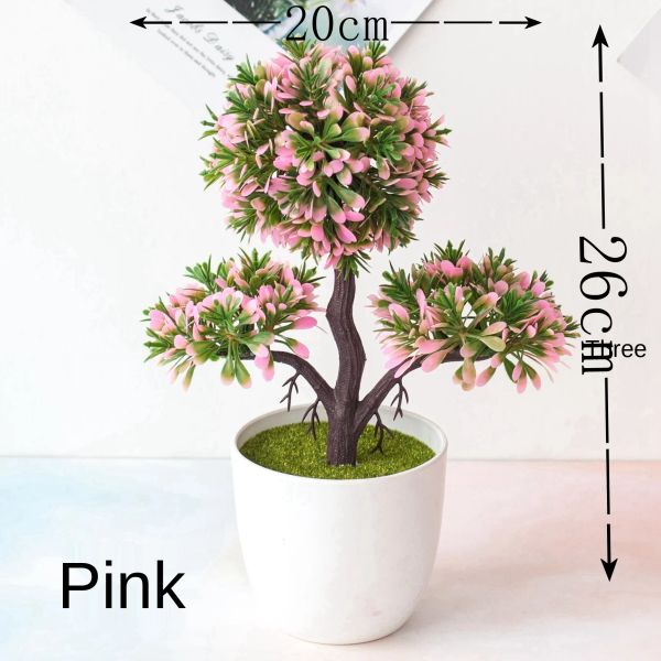 25 Styles Small Bonsai Pink Series Artificial Plants Bonsai Plastic Gass Ball Pine Tree en maceta Decoración de la fiesta del hogar de Navidad