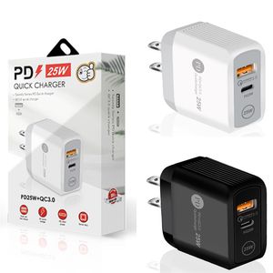 25W AC Quick Charge QC3.0 PD Charger USB Type C Mobiele telefoon Wall Charger Adapter voor iPhone Samsung EU UK US Plug Dual Ports Fast Charger