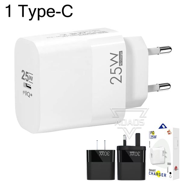 Adaptateurs muraux type-c 25W PD, charge rapide, port unique, chargeur pour téléphone portable, EU/US/UK, adapté pour smartphone iphone Samsung