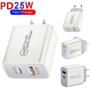 25W PD Type USB C QC3.0 Dual Port Snellader PD 20W Type-C USB QC 3.0 Snel opladen Reisadapter voor iPhone samsung