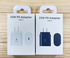 Chargeur adaptateur USB-C 25W PD pour Samsung S24 S23 S22 S21 Mur Charge ultra rapide USB C Type-C Prise de charge rapide US EU Plug avec emballage de vente au détail