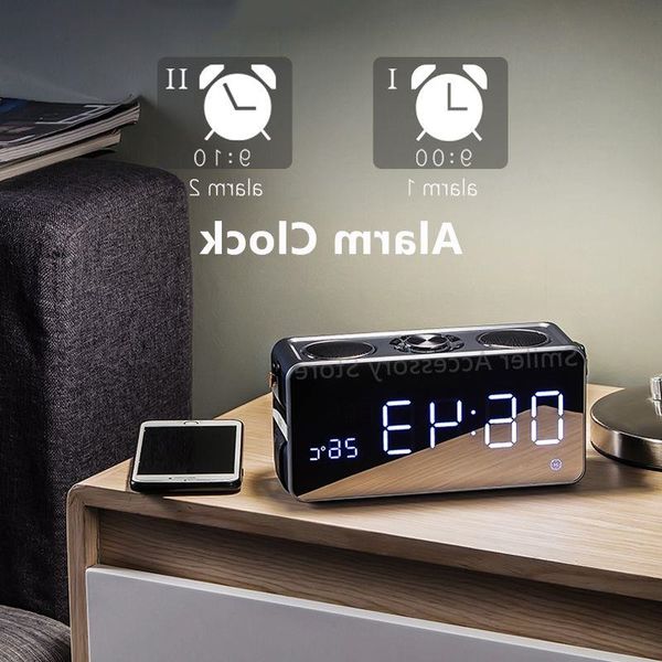 Freeshipping 25W Altavoz Bluetooth portátil Inicio LED Radio FM Reloj despertador Bajo inalámbrico HiFi Estéreo Altavoz Subwoofer Centro de música Bfppl