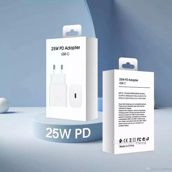 Chargeur super rapide 25w pour samsung galaxy s20 s20 ultra note 10 note 10 plus avec prise de boîte d'emballage