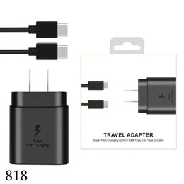 Chargeur mural USB-C PD 25 W Type-C Adaptateur de charge ultra rapide avec câble de type C pour smartphones Android Samsung Galaxy S21 S20 Note 20 Note 10 818D