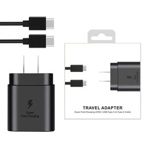 Chargeur mural USB-C PD 25 W Type-C Adaptateur de charge ultra rapide avec câble de type C pour smartphones Android Samsung Galaxy S21 S20 Note 20 Note 10