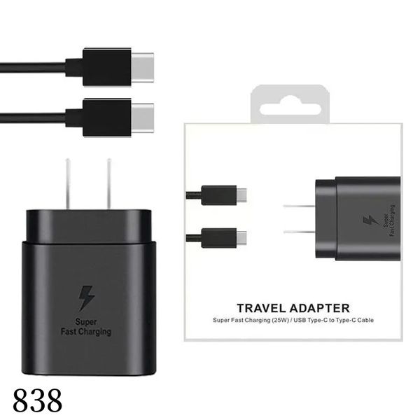 Cargador de pared PD USB-C tipo C de 25 W, adaptador de carga súper rápida con cable tipo C para teléfonos inteligentes Samsung Galaxy S21 S20 Note 20 Note 10 Android 838DD