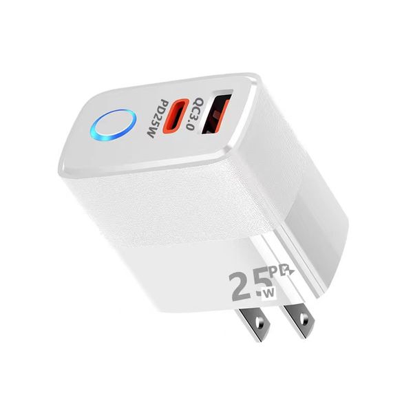 25W USB C CARGO CARGA RÁPIDA QC 5.0 CARGA RÁPIDA PD Tipo C Adaptador de cargador para iPhone Xiaomi Samsung Huawei Teléfono móvil Reino Unido US Eu Plug