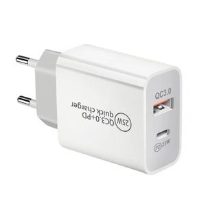 Chargeur rapide USB C 25W QC3.0, Charge rapide PD Type C, adaptateur d'alimentation mural, prise EU US AU UK pour iPhone 15 Samsung Xiaomi