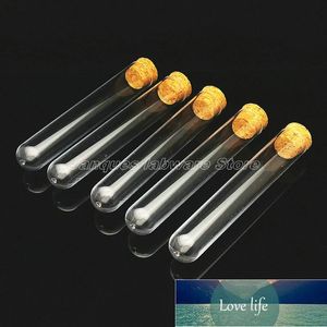 Tubes à essai en plastique transparents de laboratoire de 25x150mm avec des chapeaux de liège, bouteille de sucrerie de partie avec le fond rond, fiole de cadeau de mariage