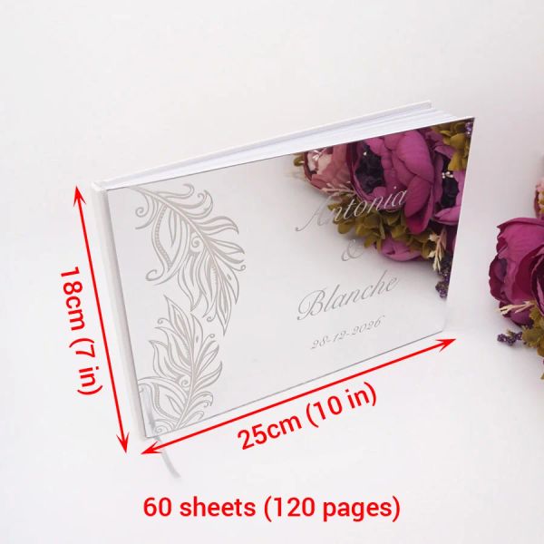 25x18cm Horizontal Tree Leaf Art Design personnalisé en acrylique miroir couverture de mariage Signature du livre d'or de vérification personnalisée dans le livre