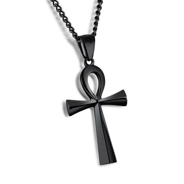 Joyería de jeroglíficos de 25x43 mm que significa vida Collar con colgantes de Ankh egipcio en acero inoxidable - Plata Oro Negro252A