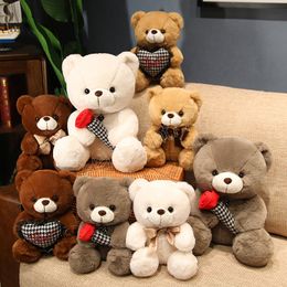 26/36cm Kawaii Bow Teddy Bear Plush Toys Gevulde zachte beer Houd Rose Heart Sweepeas Doll speelgoed voor kinderen meisjesliefhebbers cadeau