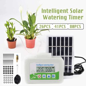 26/41 / 80 stks Intelligente Tuin Automatische Watering Apparaat Zonne-energie Plant Druppel Irrigatie Waterpomp Timer Systeem Bloemen Zorg 210610