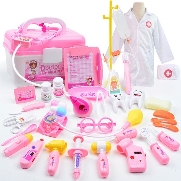 26-49 Pcs / Ensembles Portable Valise Outil Médical Enfants Médecin Infirmière Faire semblant De Jouer Ensemble Enfants Simulation Injection Médecine Jouet Cadeau 210312