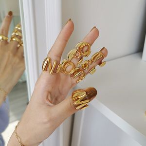 26 A-Z anillo inicial inglés plata oro banda abierta anillos Retro letras inglesas anillos mujeres joyería de moda voluntad y regalo de arena