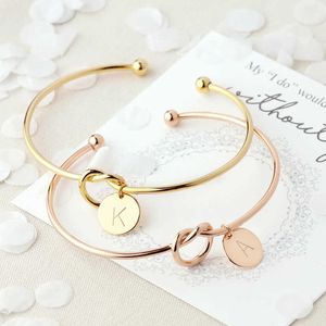 26 Alfabeto A-Z Disco Letra inicial Nudo Brazalete Pulsera para mujer Chica Oro / Oro rosa / Plata Color Letra Brazalete Q0719