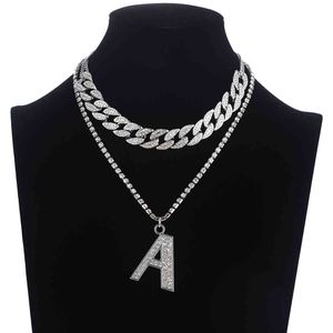 26 Alfabet Initial Ketting Vrouwen Mannen Cubaanse Link Chain Choker Rhinestone Letter Ketting Iced Out Out Hip Hop Bling Naam Sieraden X0509