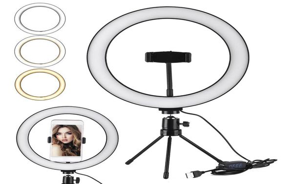 Soporte de luz de anillo de selfie LED de 26 cm 10 pulgadas para escritorio USB Mobile Telephast Live Broadcast Dimmable Mini Trípode y Teléfono STAND296869