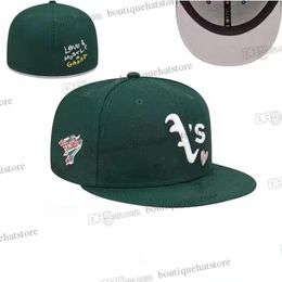 26 couleurs Chapeaux ajustés de baseball pour hommes Classique Bleu Royal Hip Hop Oakland "Noir Sport Casquettes entièrement fermées Chapeau Vert Lettre A Stitch World Heart "Série" Love Hustle Ju7-04