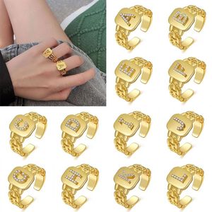 26 Engels Alfabet Diamond Ring Verstelbare Split Brief Ringen Dames Mannen Finger Decor Trendy Party Gold Rings Sieraden Gift