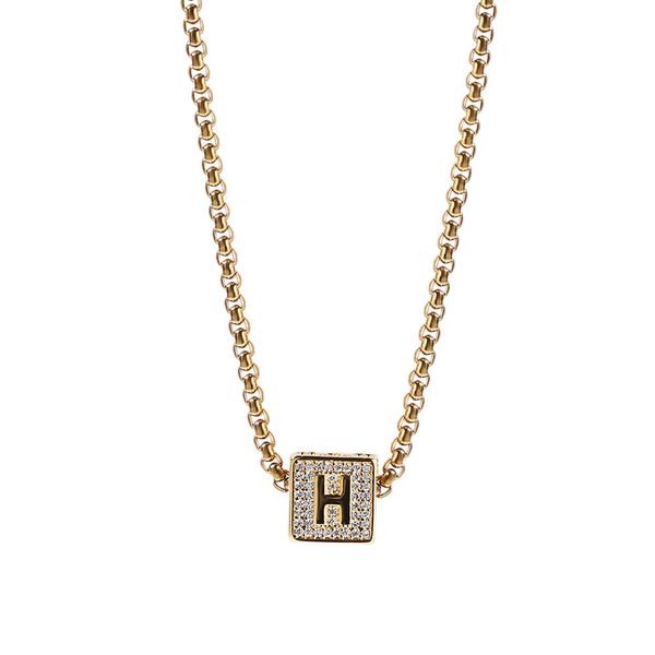 26 Alphabet anglais carré pendentif collier hommes Hip Hop colliers bijoux glacé H lettre pendentif collier en or