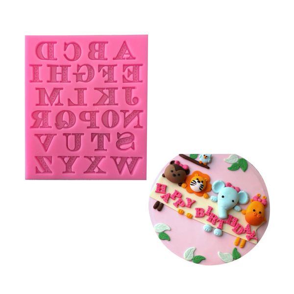 Molde de silicona para pastel con forma de letra mayúscula en inglés de 26, molde para hornear DIY para galletas de Chocolate, arcilla, utensilios para decoración de tortas con Fondant