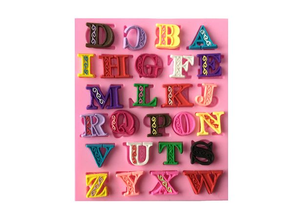 Moule en Silicone avec 26 lettres majuscules anglaises, formes en Relief, gâteau Fondant, argile, cuisson, outil de décoration cadeau fait à la main