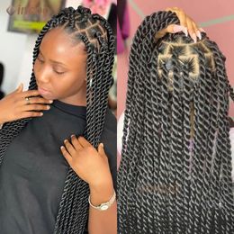 26 inch gevlochten pruiken voor zwarte vrouwen faux locs godin volle kanten gevlochten pruiken jumbo Knoopless synthetische vlechtkant frontale pruiken 240430