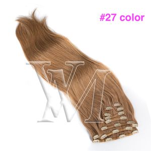 12-26 pouces Clip Ins Européen Brésilien Cheveux Humains Soie Extensions Droites Non Transformées 180g Couleur Naturelle Doré Double Dessiné Ins Extensions de Cheveux Humains