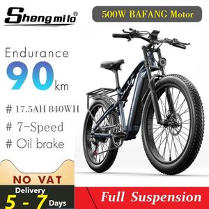 26 inch elektrische fiets E-bike 500 W 840WH elektrische mountainbike City Fat Tire bromfiets Shimano 7 versnellingen MTB Shengmilo E-bikes Sneeuwfiets 17,5 Ah 48 V Heren recreatiefiets