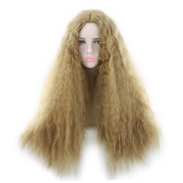 26 inches kinky krullend synthetische pruik blond pelucas simulatie menselijk haar pruiken perruques de cheveux humains JF3328