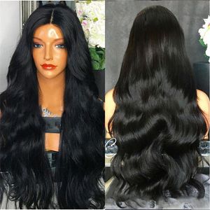 Shuowen Synthetisch Haar Pruik 26 Inches Lange Wave Zwart Simulatie Menselijk Haar Zachte Golvende Pruiken voor Dames XY-C081 #