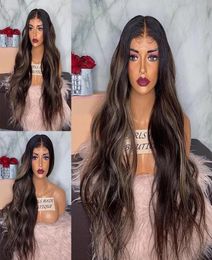 26 pouces de long Light Wavy Highlight Full Lace Human Hair Wigs with Baby Hair 150Density Pré-cueilled 360 Perruques frontales en dentelle blanchie 19614585